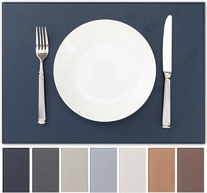 Faux Leather Placemats Set of 8 Vinyl Washable Wipeable Table Mats for Kitchen Dining Table Heat Resistant Waterproof Modern Indoor/Outdoor Placemats Non-Slip Easy Clean Place Mats (Navy Blue)