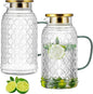 Glass Pitcher with Lid, 2 PACK 84 oz/2.5L Liter Vintage Water Pitcher, Clear Borosilicate Glass Water Carafe for Cold Brew, Coffee, Lemonade, Iced Tea,Beverage, Heat Resistant