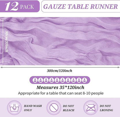 YMHPRIDE 12 Pack Cheesecloth Table Runner 35x120in Lavender Table Runner | Boho - Image 2