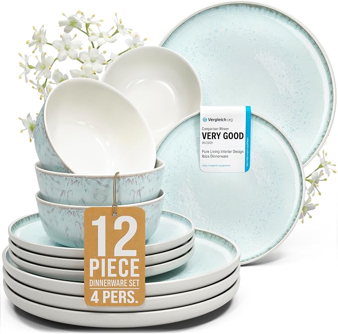 12 Piece Stoneware Dinnerware Set by PURELIVING