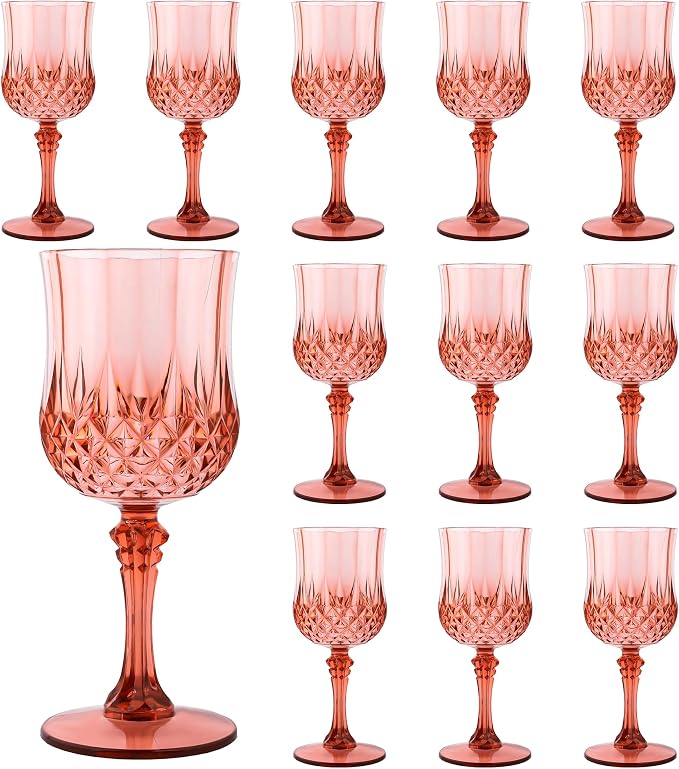 12Pack Plastic Wine Glasses, 7oz Vintage Goblets by LEYIQU