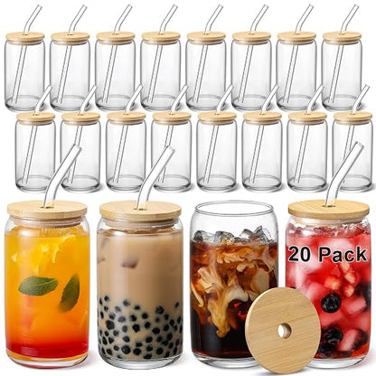 VITEVER Glass Cups with Bamboo Lids and Glass Straw by VITEVER