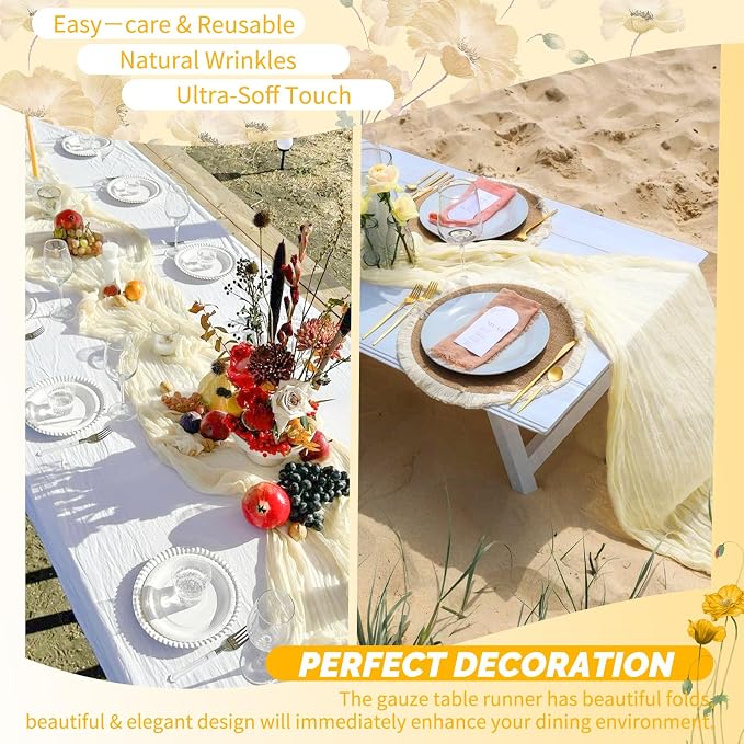 Showgeous 30 Pack Ivory Cheesecloth Table Runner, 17 x 108 Inches | Boho - Image 6