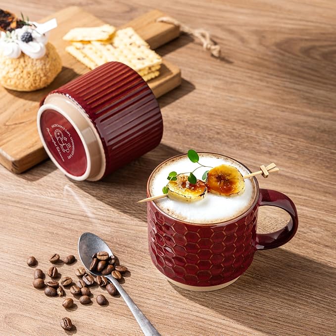 GBhome 15 OZ Stackable Coffee Mugs Set of 4, Ceramic Coffee Cups Set | 4 - Image 3