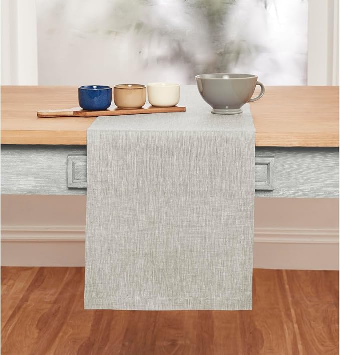 Solino Home 100% Pure Linen Table Runner Oyster Grey, Athena 14 x 120 in | - Image 2