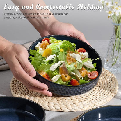 E-far Pasta Bowls Set of 4, 35oz Large Salad Bowl Plate - Image 3