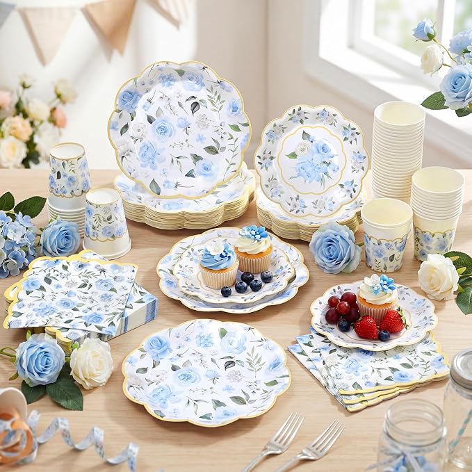 Funnymoom 250 Pcs Floral Party Decorations Flower Paper Plates Napkins and Cups - Image 6