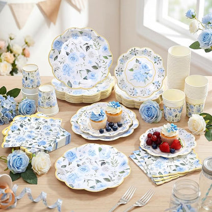 Funnymoom 250 Pcs Floral Party Decorations Flower Paper Plates Napkins and Cups - Image 6