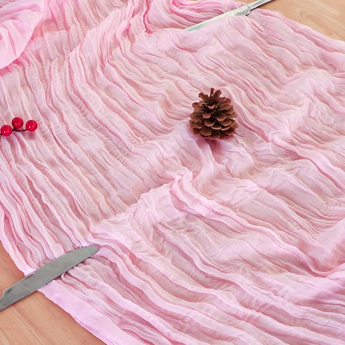 3 Pack Candy Pink Cheesecloth Table Runner 120 Inch Boho Wedding Decor | - Image 6