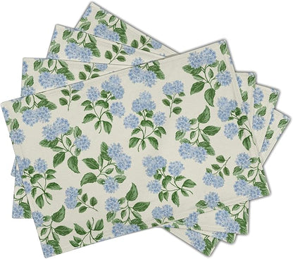 Hydrangea Placemats Set of 4 - Spring Summer Place Mats 12x18 Blue Floral Table Mats Flower Kitchen Mats for Party Dining Table