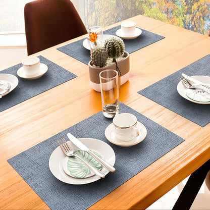 homing Faux Leather Heat Resistant Placemats 12 Packs, Waterproof Wipeable Dining PU Place Mats for Indoor & Outdoor, Easy to Clean, Denim Blue