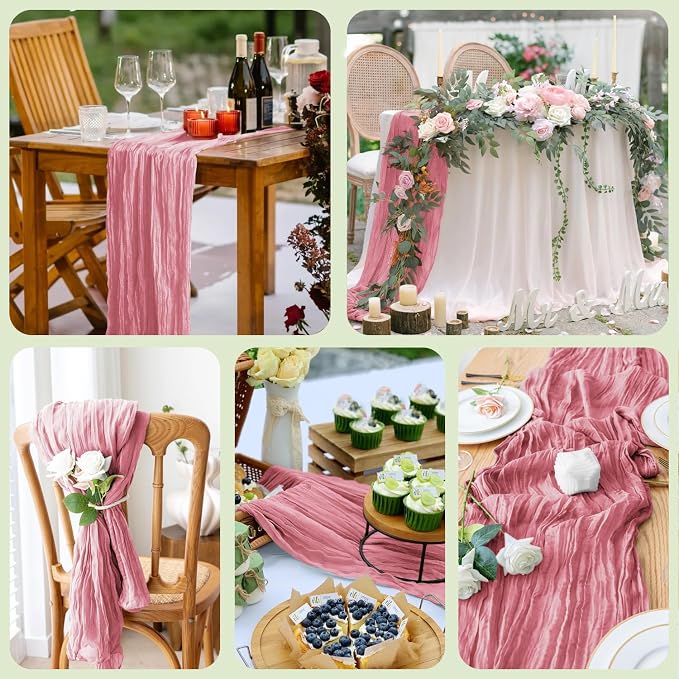 Cheesecloth Table Runner Dusty Rose 10FT Boho Gauze, 6 Pack | 120 Inch Cheese - Image 7
