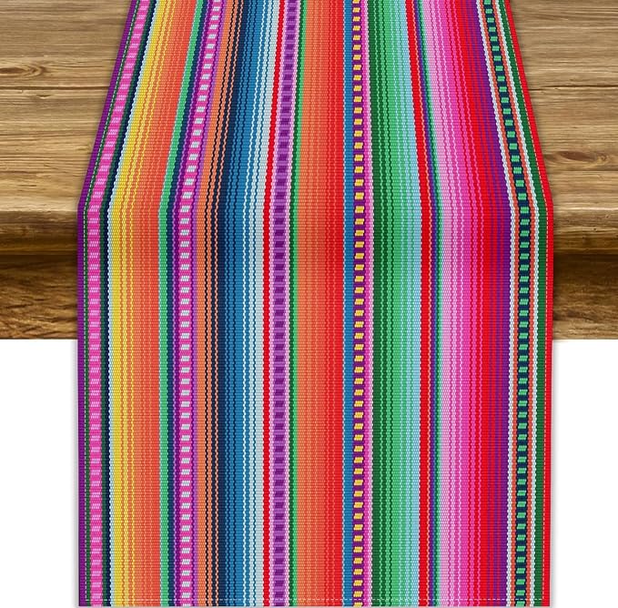 YCness Mexican Striped Table Runner Mexican Poncho Pattern Traditional National by YCness