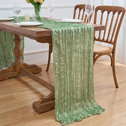 Asee'm 2pcs Sage Green Cheesecloth Table Runner Summer 10FT Gauze Sheer | Boho - Image 7
