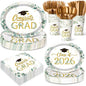 350 Pcs Class of 2026 Greenery Graduation Party Decorations 12 inch Disposable by Pajean