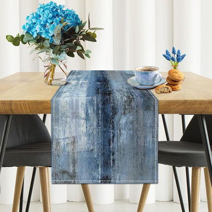 Blue Grey Long Table Runners Modern Art Farmhouse Linen Table Runners Dresser - Image 2