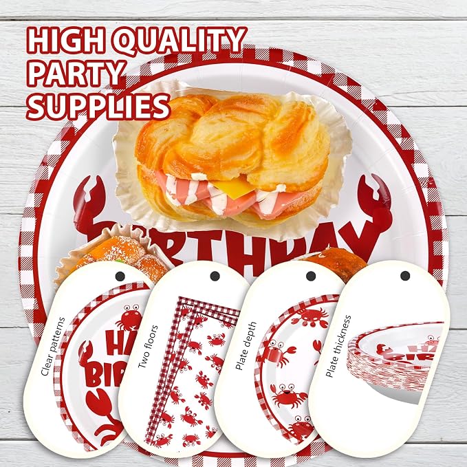 Grencian 96Pcs Crab Birthday Party Decorations, Serve 24 | Crab Plates and - Image 5