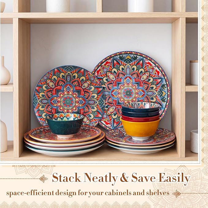 12 Pieces Ceramic Dinnerware Sets Porcelain Plates and Bowls Set Service - Image 7