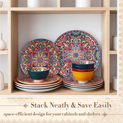 12 Pieces Ceramic Dinnerware Sets Porcelain Plates and Bowls Set Service - Image 7