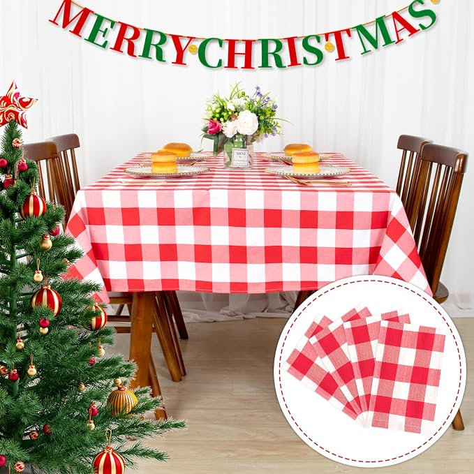 ShinyBeauty 4-Pack 54x54-Inch Red & White Checkered Tablecloths | Cotton by ShinyBeauty