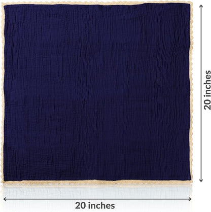 FINGERCRAFT Dinner Cloth Napkin Cotton Muslin Double Gauze 12 Pack with Classic Lace for Everyday Use, Wedding, Christmas, Easter Napkins Cloth are Pre Shrunk and Good Absorbency Bellwether Blue