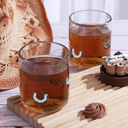 Icon Juice Glasses, 14oz Stemless Wine Drinking Juice Glass Cup for Valentine Party Supplies Gift(2 Pcs,Horseshoe)