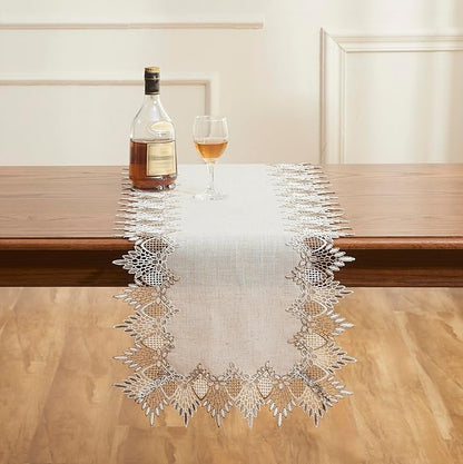 Natural Linen Table Runner 60 inches Beige Lace Coffee Table Runners | French - Image 2