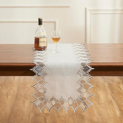 Natural Linen Table Runner 72 inches Beige Lace Coffee Table Runners | French - Image 2