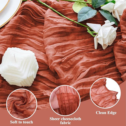 Cheesecloth Table Runner 10FT Terracotta Boho Gauze Rustic Sheer Runners | - Image 3
