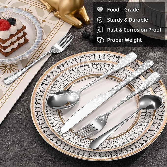 40 Piece Silverware Set, Stainless Steel Flatware Cutlery Set Service - Image 6