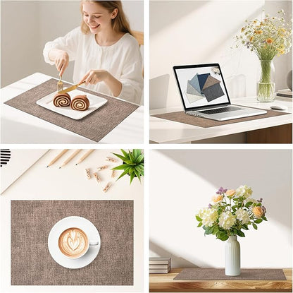 DOLOPL Fall Placemats Set of 4, Reversible Wipeable & Heat Resistant Place Mats, Modern Faux Leather Table Mats for Kitchen, Neutral Waterproof Tablemats for Dining Table Decor, Wedding, Party(Brown)