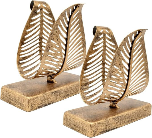 Set of 2 Freestanding Modern Napkin Holder with Leaf Design, Tabletop Tissue Dispenser, Countertop Napkin Storage Organizer – Bronze