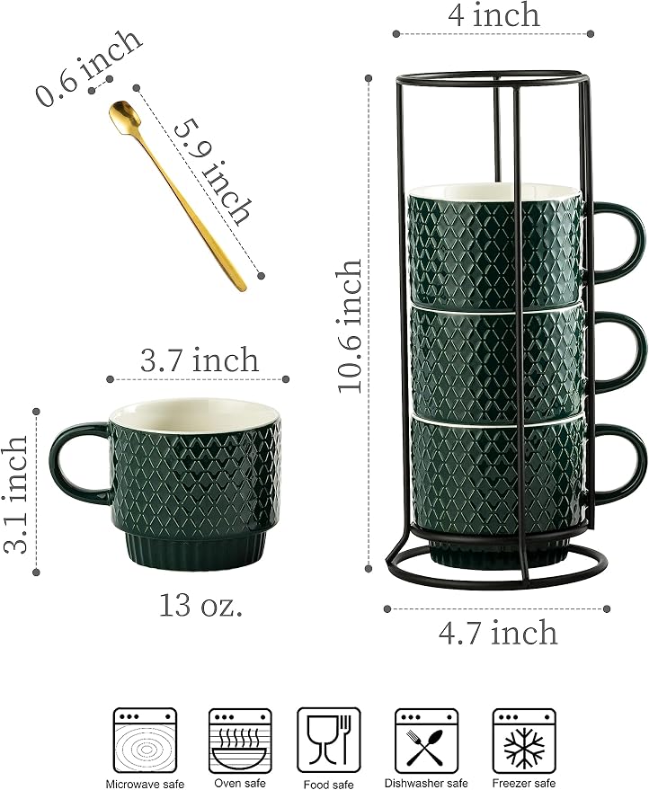 LYEOBOH Coffee Mug Set Porcelain Stackable Coffee Mugs - Image 2