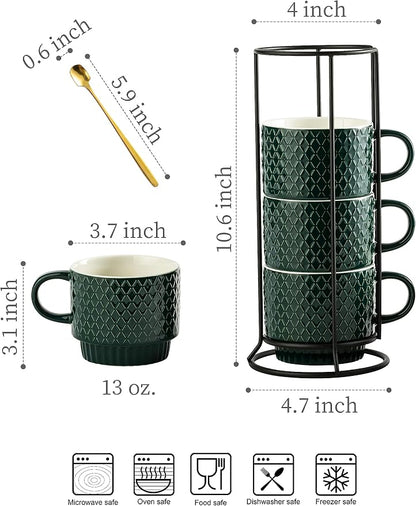 LYEOBOH Coffee Mug Set Porcelain Stackable Coffee Mugs - Image 2