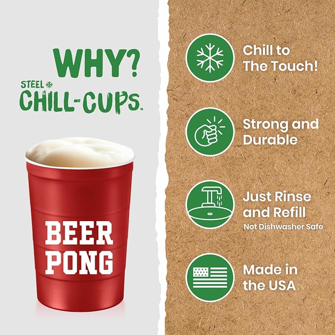 Steel Chill Cups 16 oz. Durable & Reusable Party Cups, Beer Pong, 100% - Image 3