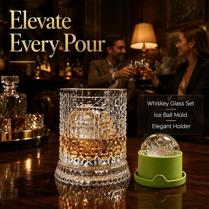 Spinning Whiskey Glass with Large Ice Ball Mold, 360° Rotating Crystal Rocks - Image 2