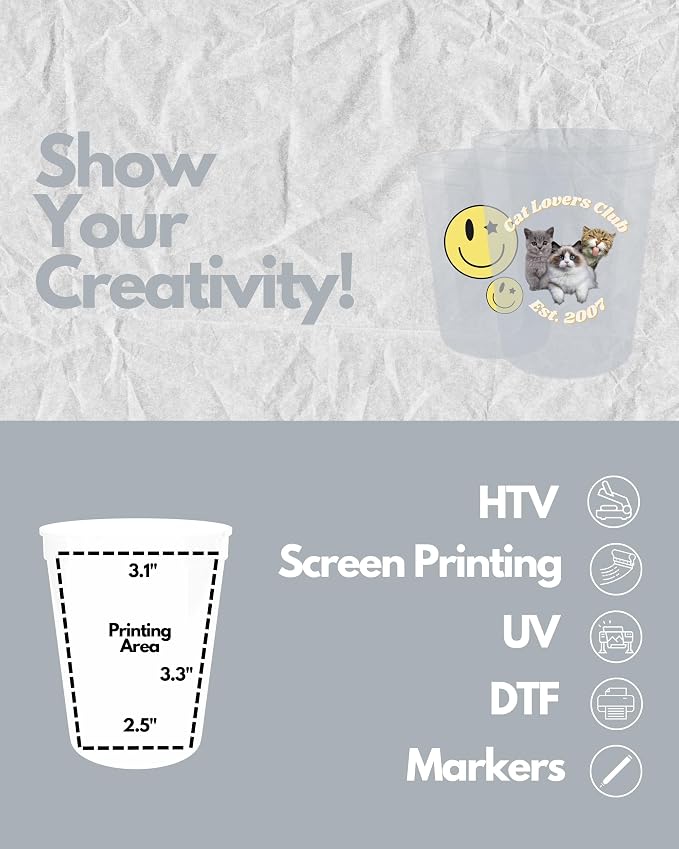 PartyPrints 100 Pack 16 oz Clear Reusable Blank Plastic Cups, Stadium Cups Bulk - Image 3
