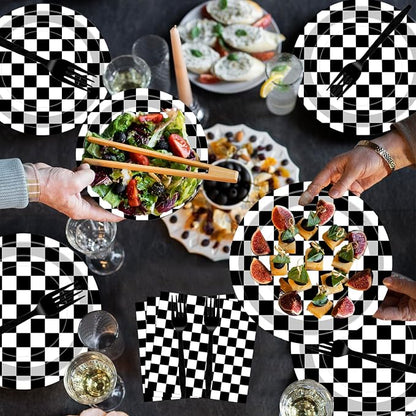 100 Pcs Racing Checkered Party Supplies Set, Serves 25 – Disposable Black and - Image 4