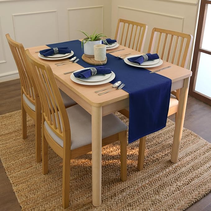 Encasa XO Table Runner, Cotton Canvas Dining Runner 13"x104" | Scotch Blue - Image 2