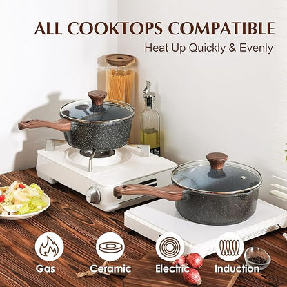 SENSARTE Nonstick Saucepan with Lid, 2.5 Quarts Medium Pot with Swiss Granite Coating, Stay-cool Handle, Sauce Pan Small Kitchen Cooking Pot, Induction Comptable, Free of Intentionally Added PFOA