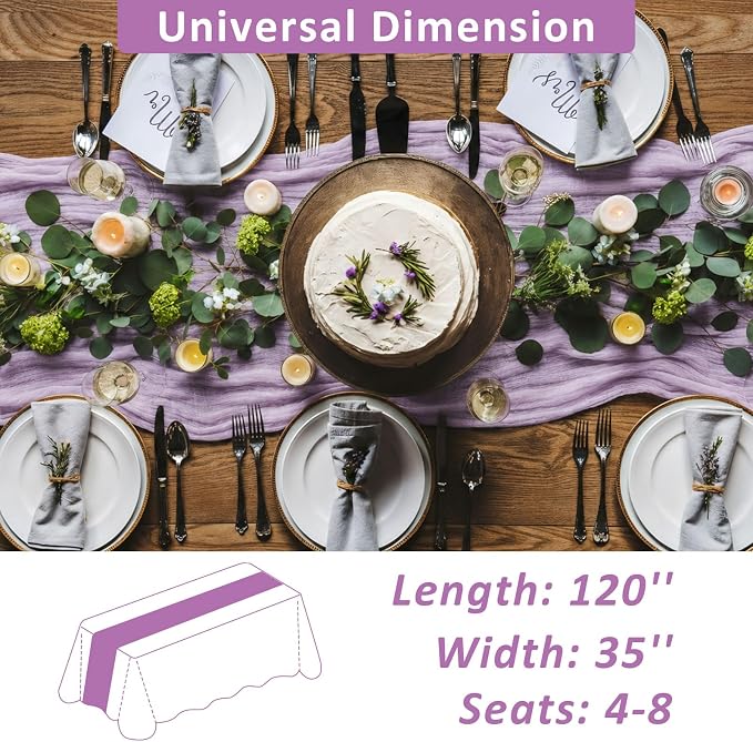Cheesecloth Table Runner, 120 Inch 10 FT, Lilac | 1 Pack, 35x120 Inches Boho - Image 3