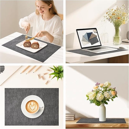 DOLOPL Placemats Set of 4, Reversible Wipeable & Heat Resistant Place Mats, Modern Faux Leather Table Mats for Kitchen, Neutral Waterproof Tablemats for Dining Table Decor, Wedding, Party(Charcoal)