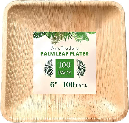 Palm Leaf Plates 6 Inch (100 Pack), Square Bamboo Plates Disposable, Eco-Friendly, Biodegradable & Compostable Bamboo Appetizer Plates, Perfect Dinnerware for Desserts, Snacks, Parties & Events