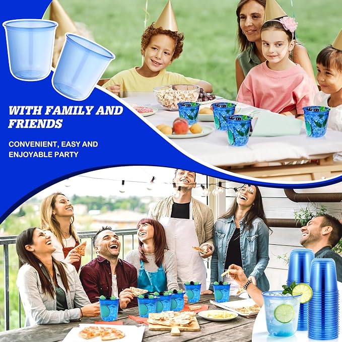KesaPlan 50Pcs 12oz Blue Plastic Party Cups, Disposable Wine Cocktail Cups | - Image 5