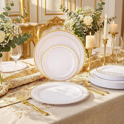102 Pcs Gold Plastic Plates, Premium Disposable Gold Plates | Gold Rimmed - Image 9
