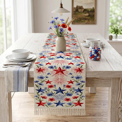Patriotic Stars Table Runner Independence Day Linen Style Celebration Design - Image 6