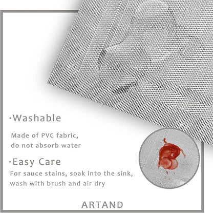 DACHUI Placemats Set of 6, Linen Look Woven Place Mats, Water Resistant, Heat Resistant, Washable, Durable Table Mats (Silver)