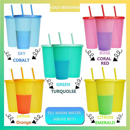 Color Changing Cups, 5 Pack 24oz Plastic Tumblers, Reusable Iced Coffee & - Image 2