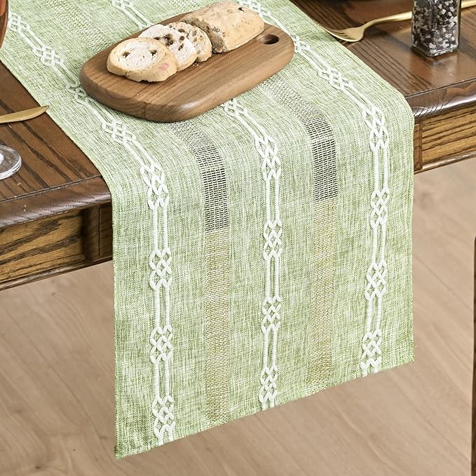 Artoid Mode Sage Green Farmhouse Embroidered Hollow Table Runner, Seasonal by ArtoidMode