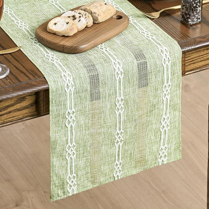 Artoid Mode Sage Green Farmhouse Embroidered Hollow Table Runner, Seasonal by ArtoidMode